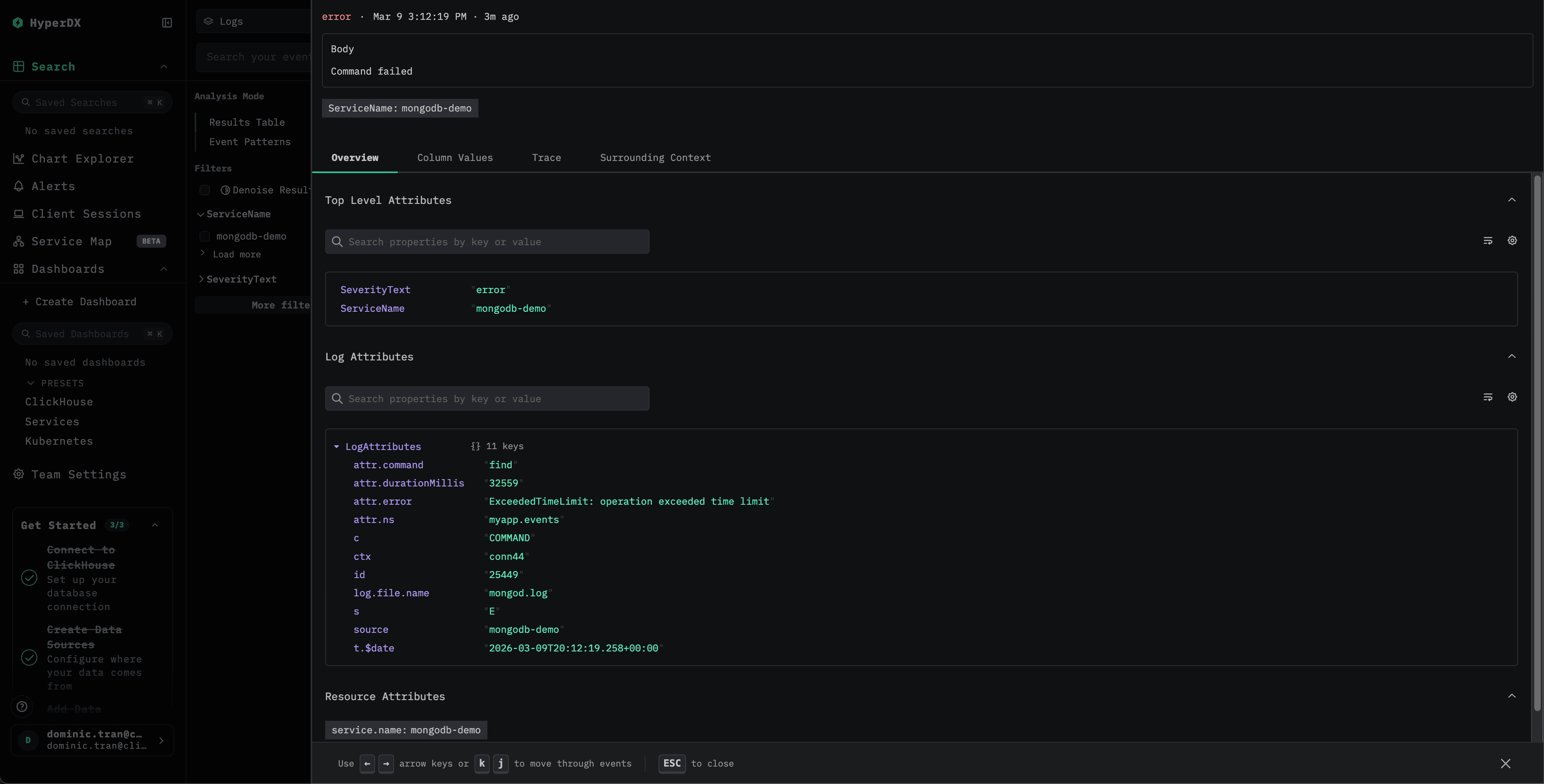 MongoDB log detail view