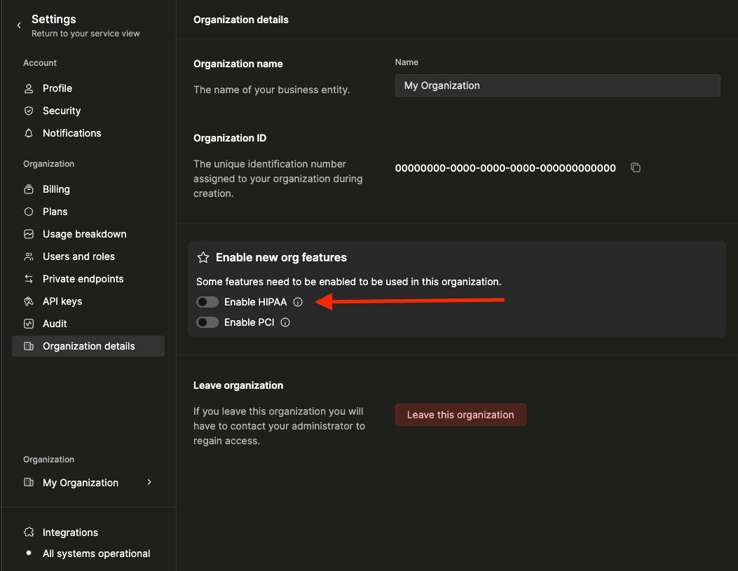 Request HIPAA enablement