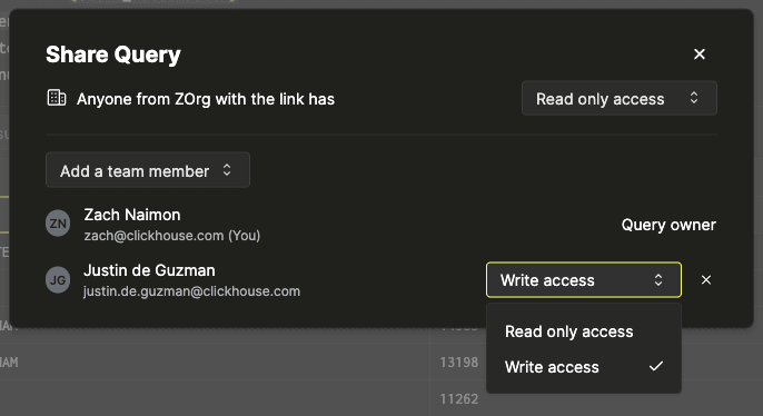Edit team member access