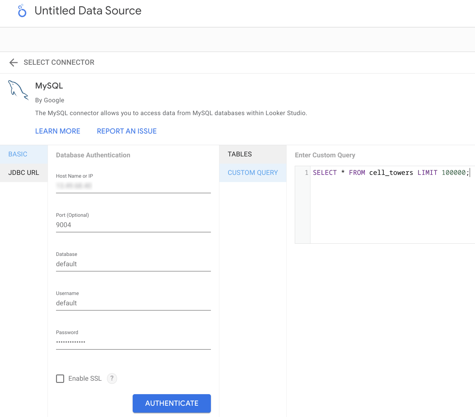 Using a custom SQL query to fetch data from ClickHouse in Looker Studio